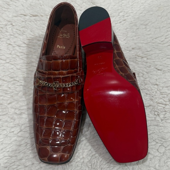 New Christian Louboutin Mj Croc Embossed Loafer 50 Block Heel Acajou Sz 38 US 8 - Picture 8 of 13